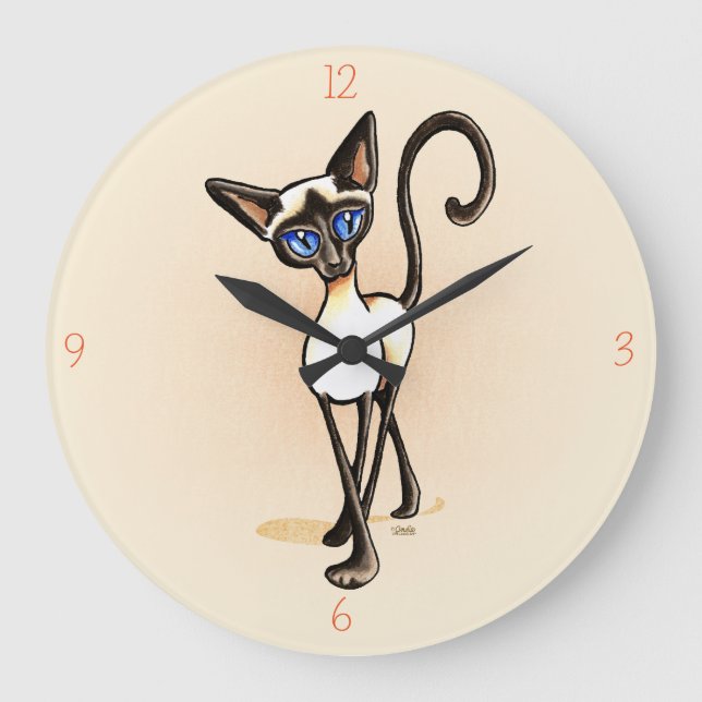 Siamese Siegel Point Crosswalk Off Leash Art™ Große Wanduhr (Vorderseite)