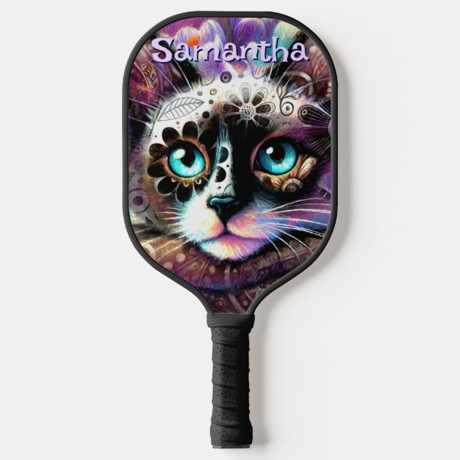 Siamese White Kitty Cat Crocus Floral Personalisie Pickleball Schläger (Vorderseite)