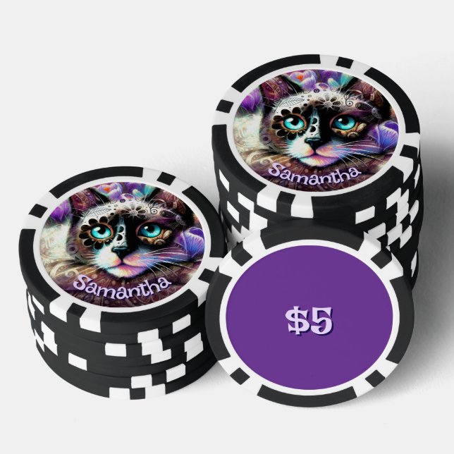 Siamese White Kitty Cat Crocus Floral Personalisie Pokerchips (Stapel)