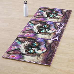 Siamese White Kitty Cat Crocus Floral Personalisie Yogamatte