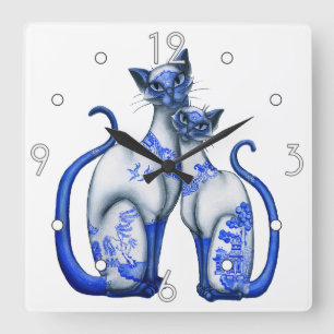Siamesische Blaue Weiden-Wanduhr Quadratische Wanduhr