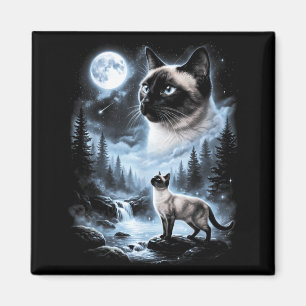 Siamesische Katze heult zum Mond 90er Retro Magnet