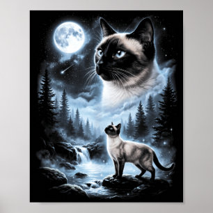 Siamesische Katze heult zum Mond 90er Retro Poster