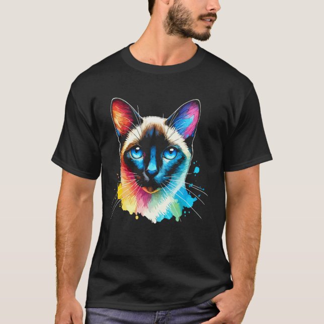 Siamesische Katze Lebendiger Spritzer Bunt T-Shirt (Vorderseite)