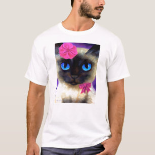 Siamesische Katze mit Blumen-T - Shirt