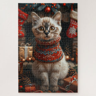 Siamesische Katze mit Weihnachtsgeschenken Kamin Puzzle
