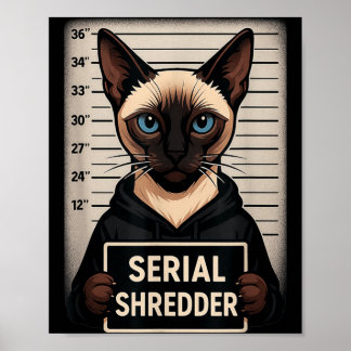 Siamesische Katze Serienvernichter Mugshot Lustige Poster