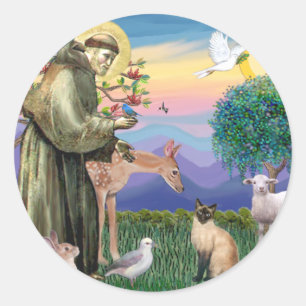 Siamesische Katze und St. Franziskus Runder Aufkleber