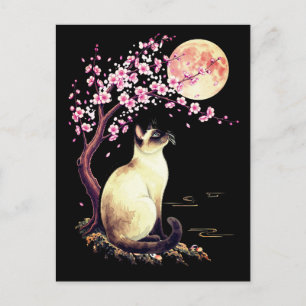 Siamesische Katze unter einem rosa Mond Feiertagspostkarte