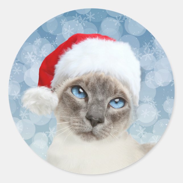 siamesische Katze Weihnachten Runder Aufkleber (Vorderseite)