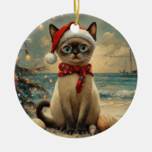 Siamesische Katze Weihnachten Vintage Strand Keramik Ornament