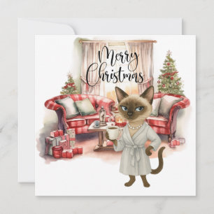Siamesische Katze Weihnachtsreinigung im Haus Feiertagskarte