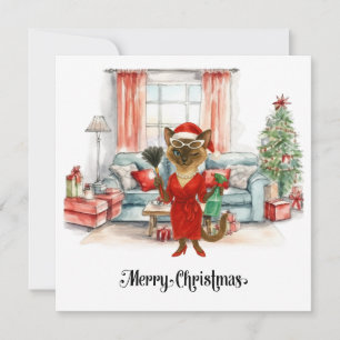 Siamesische Katze Weihnachtsreinigung im Haus Feiertagskarte