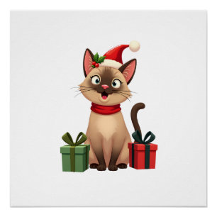 Siamesische Katze Xmas Urlaub Santa Siamesische Ka Poster