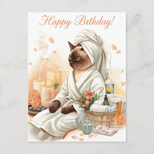 Siamesische Katze zum Geburtstag im Spa Postkarte