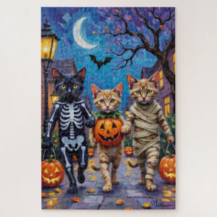 Siamesische Katzen beim Trick-or-Treat-ing an Hall Puzzle