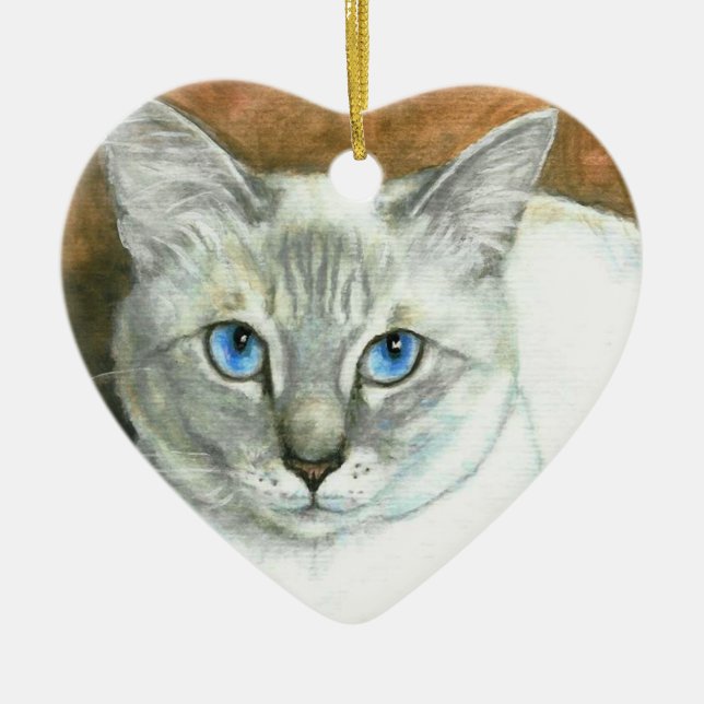 Siamesische Katzen-Herz-Weihnachtsverzierung Keramikornament (Vorne)