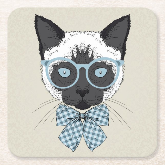 Siamesische Katzen-Mode Smart Rechteckiger Pappuntersetzer (Vorderseite)