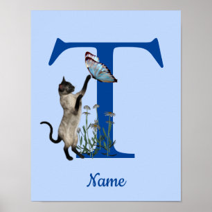 Siamesische Katzen-Monogramm-Initiale T Personalis Poster