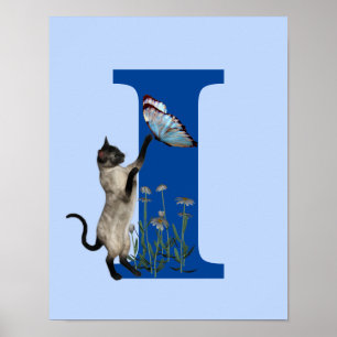 Siamesische Katzen Schmetterling Blumen Monogramm  Poster