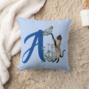 Siamesische Katzen Schmetterling Monogramm Anfangs Kissen