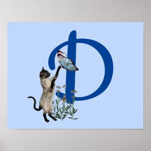 Siamesische Katzen-Schmetterling-Monogramm-Initial Poster