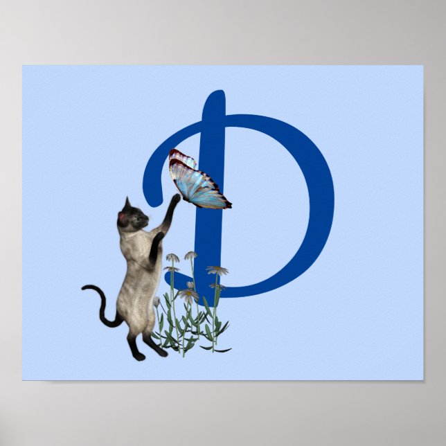 Siamesische Katzen-Schmetterling-Monogramm-Initial Poster (Vorne)