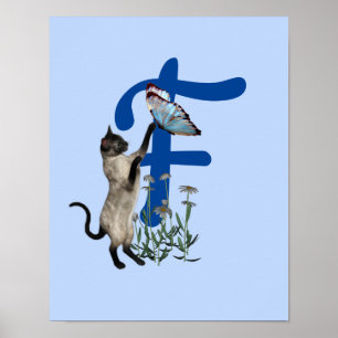Siamesische Katzen-Schmetterling-Monogramm Initial Poster