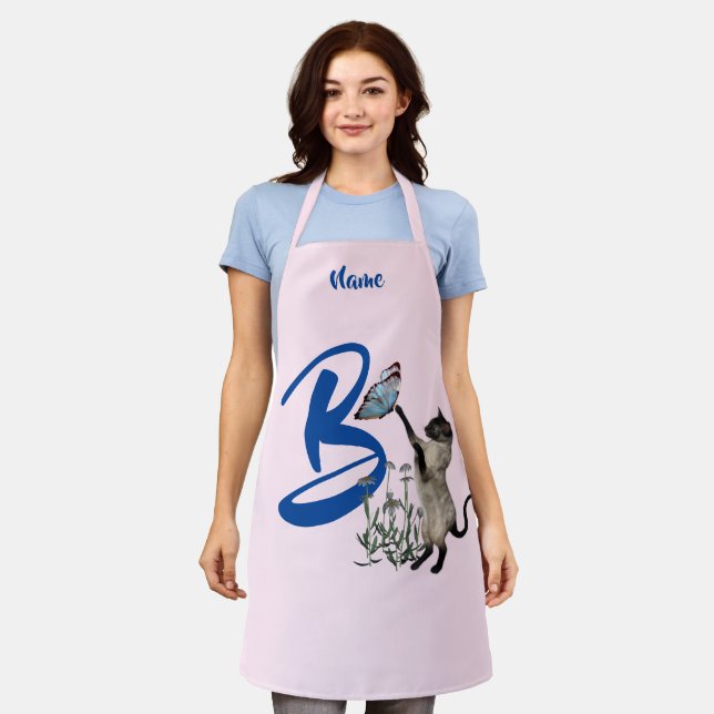 Siamesische Katzen-Schmetterling-Monogramm Initial Schürze (Getragen)