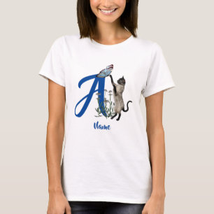 Siamesische Katzen-Schmetterling-Monogramm-Initial T-Shirt