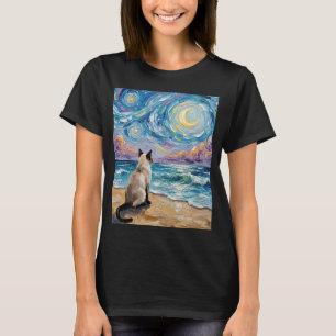 Siamesische Katzen-Starry Night-Feline am Strand-K T-Shirt
