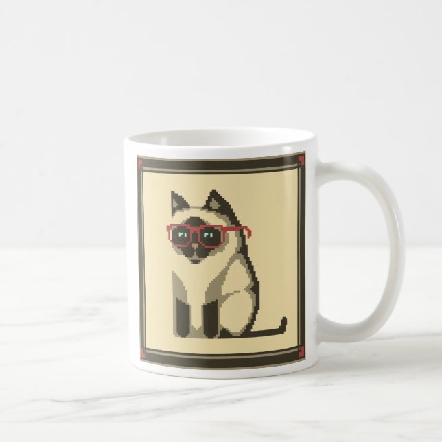Siamesische Katzen-tragende Glas-Pixel-Kunst-Tasse Kaffeetasse (Rechts)