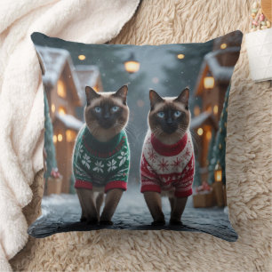 Siamesische Katzen Weihnachten Schnee Feiertag Kissen