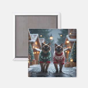 Siamesische Katzen Weihnachten Schnee Feiertag Magnet
