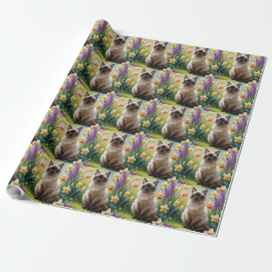 Siamesische Katzenfederblumenmalerei Geschenkpapier