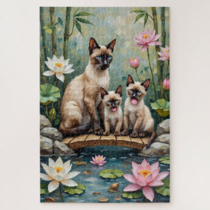 Siamesische Katzenlotusteich-Kunst Puzzle