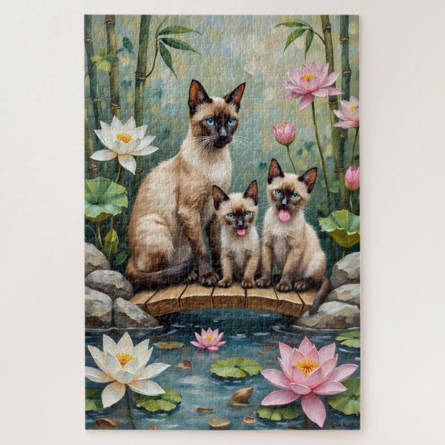 Siamesische Katzenlotusteich-Kunst Puzzle (Vertikal)