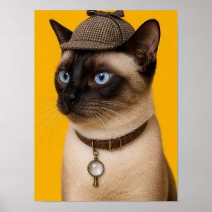 Siamesische Katzenwandkunst — Detektiv-Haustierpor Poster