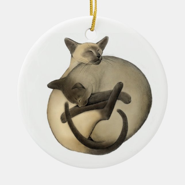 Siamesische Liebe-Katzen-Verzierung Keramik Ornament (Vorne)