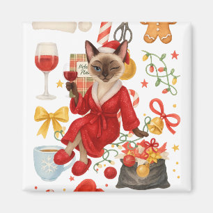 Siamesische Weihnachtskatze feiert zu Hause Magnet