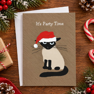Siamesische Weihnachtsmann-Katze Weihnachtsfeier Einladung