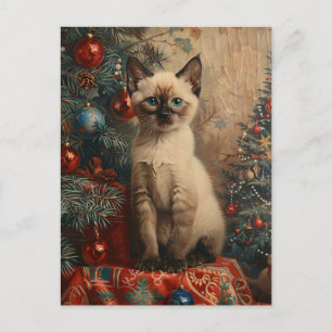Siamesisches Kätzchen Weihnachten Vintage Katze Postkarte