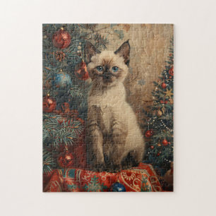 Siamesisches Kätzchen Weihnachten Vintage Katze Puzzle