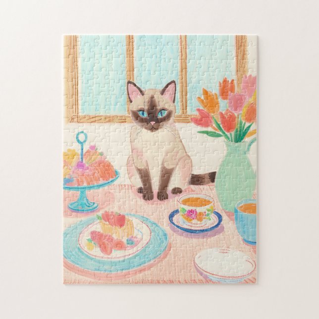 Siamesisches Katzen-Teezeit-Puzzle Puzzle (Vertikal)