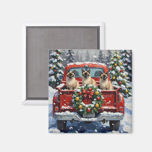 Siamesisches Katzen-Weihnachten Rotes Lastwagen Fe Magnet