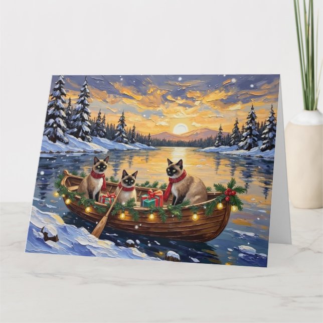 Siamesisches Katzen-Weihnachtsboot-Fest Karte (Vorderseite)
