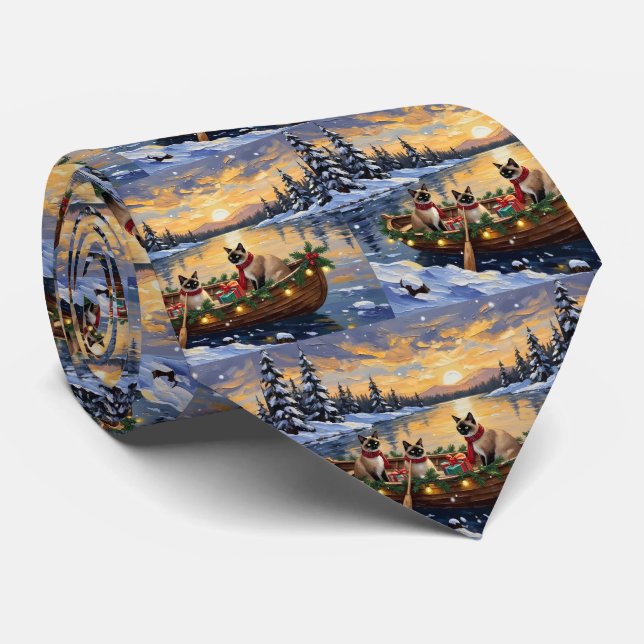 Siamesisches Katzen-Weihnachtsboot-Fest Krawatte (Gerollt)
