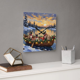 Siamesisches Katzen-Weihnachtsboot-Fest Quadratische Wanduhr