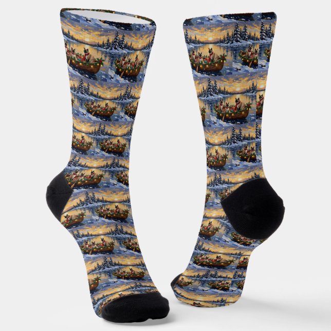 Siamesisches Katzen-Weihnachtsboot-Fest Socken (Gewinkelt)
