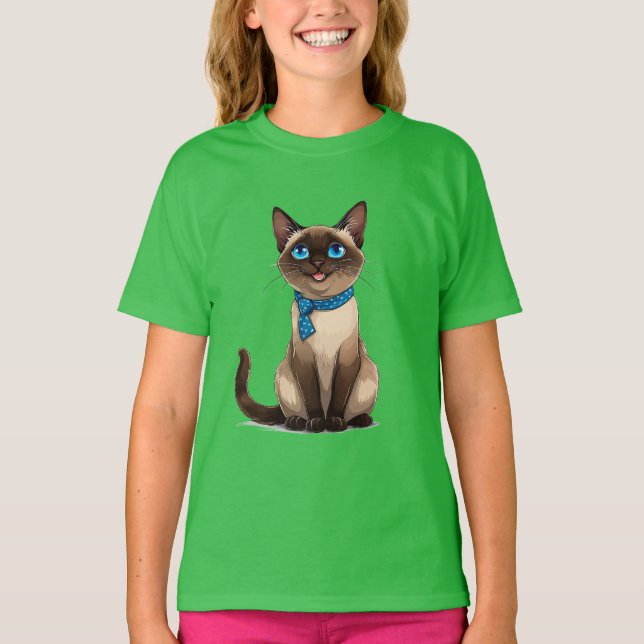 Siameskatze im Cartoon T-Shirt (Vorderseite)